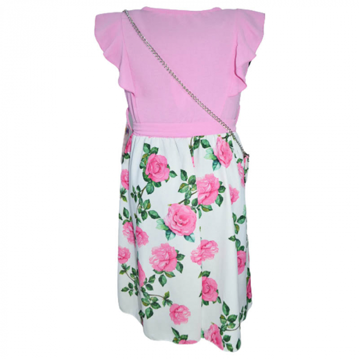 Set 2 piese rochie eleganta cu maneca scurta si geanta pentru fete New Collection 270323-47, Roz [2]