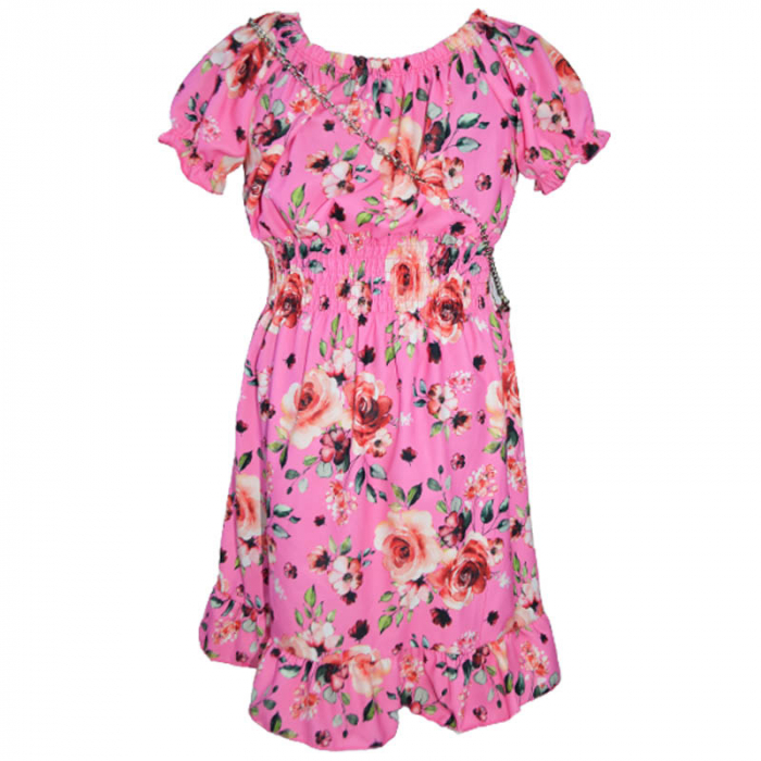 Set 2 piese rochie eleganta cu maneca scurta si geanta pentru fete New Collection 270323-43, Fucsia [2]
