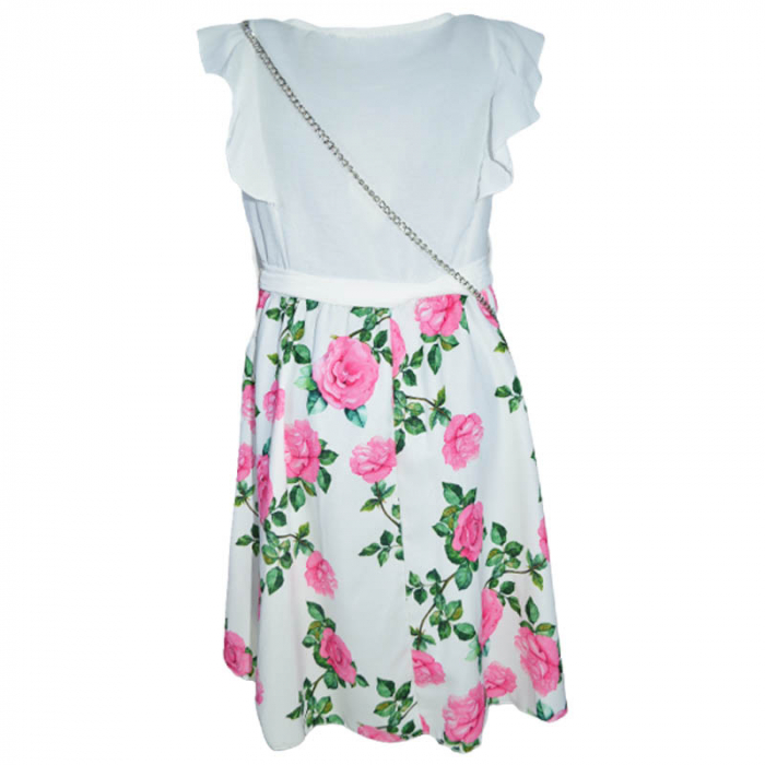Set 2 piese rochie eleganta cu maneca scurta si geanta pentru fete New Collection 270323-48, Alb [2]