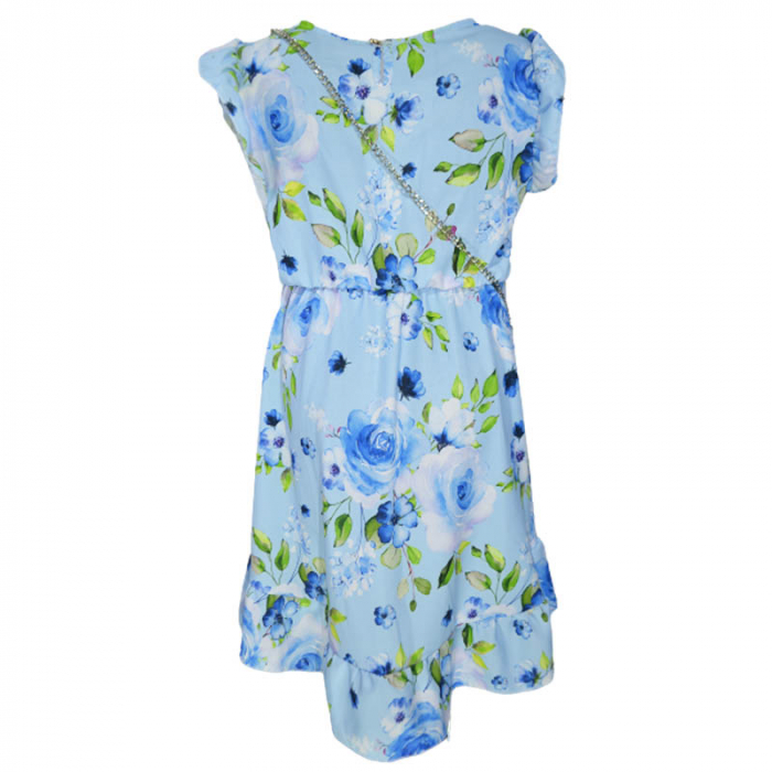 Set 2 piese rochie eleganta cu maneca scurta si geanta pentru fete New Collection 270323-51, Albastru [2]