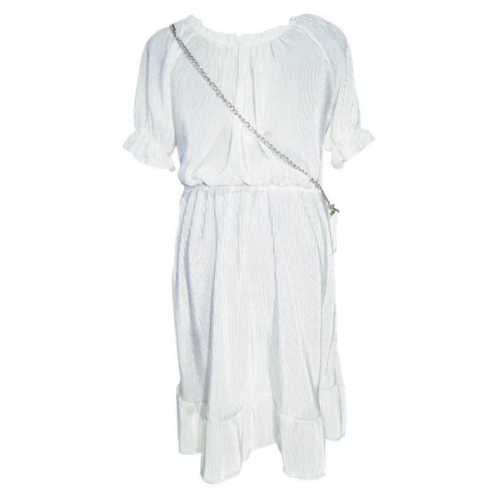 Set 2 piese rochie eleganta cu maneca scurta si geanta pentru fete New Collection 270323-18, Alb [2]