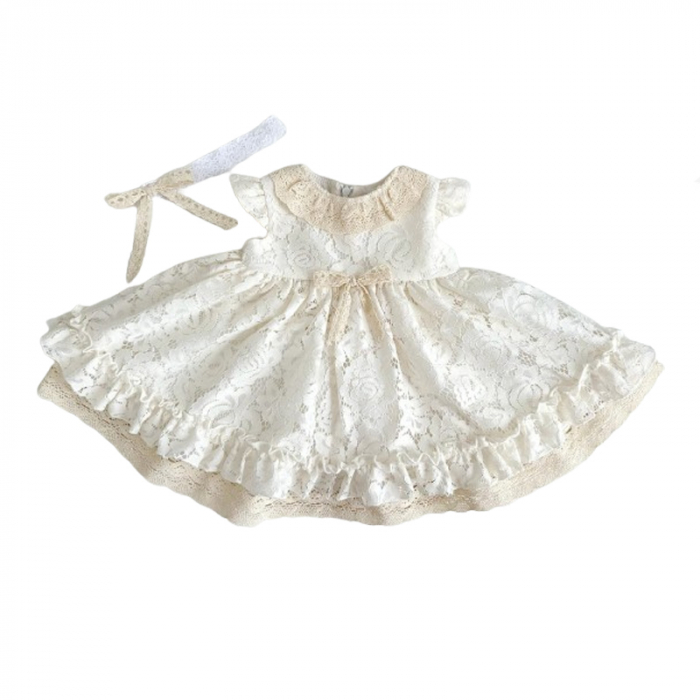Set 2 piese rochie eleganta si bentita pentru fete Colibri RCLB-1, Crem [1]