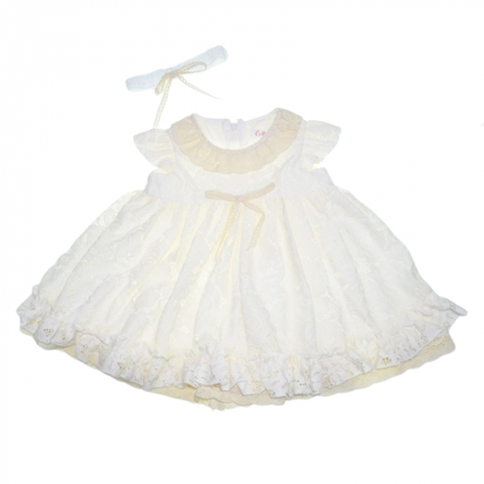 Set 2 piese rochie eleganta si bentita pentru fete Colibri RCLB-1, Crem [6]