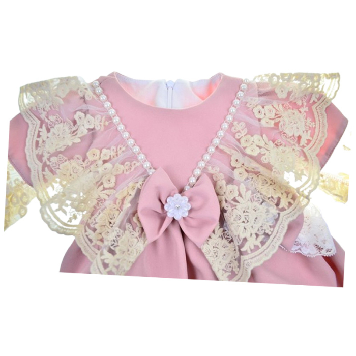 Set 2 piese, rochie eleganta si bentita, pentru botez, pentru fete, Gabrielle Bebe CA52427, Roz [5]