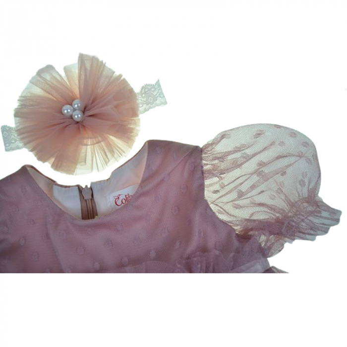 Set 2 piese rochie eleganta si bentita pentru fete Colibri RCLB-4, Roz [6]