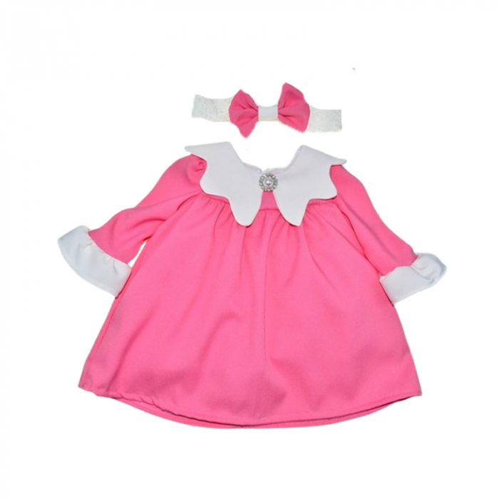 Set 2 piese rochie eleganta si bentita pentru fete, Mini Junior RCMJ2703-1, Roz [1]