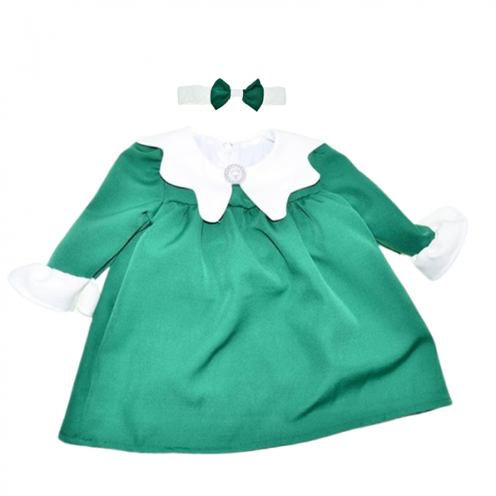 Set 2 piese rochie eleganta si bentita pentru fete, Mini Junior RCMJ2703-2, Verde [1]