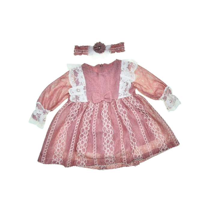 Set 2 piese rochita cu maneca lunga si bentita pentru fete Mini Junior, RCH-MJ4543, Roz [1]