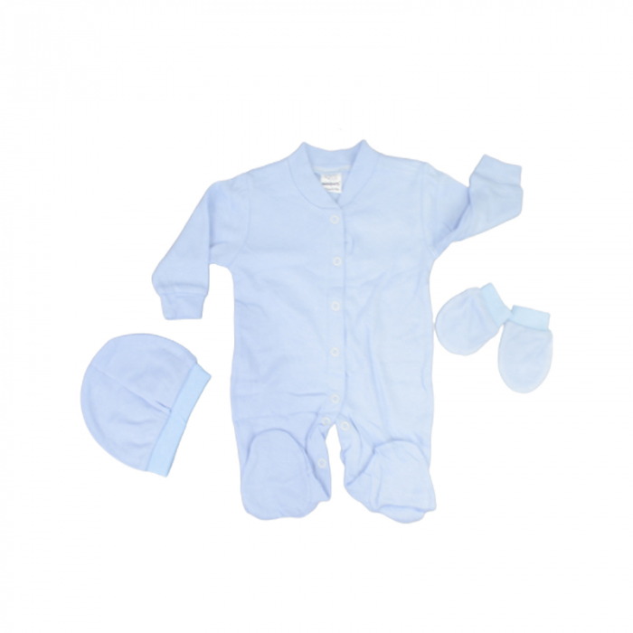 Set 3 piese salopeta cu maneca lunga, caciula si manusi pentru baieti Minipety 0068-12, Albastru [1]