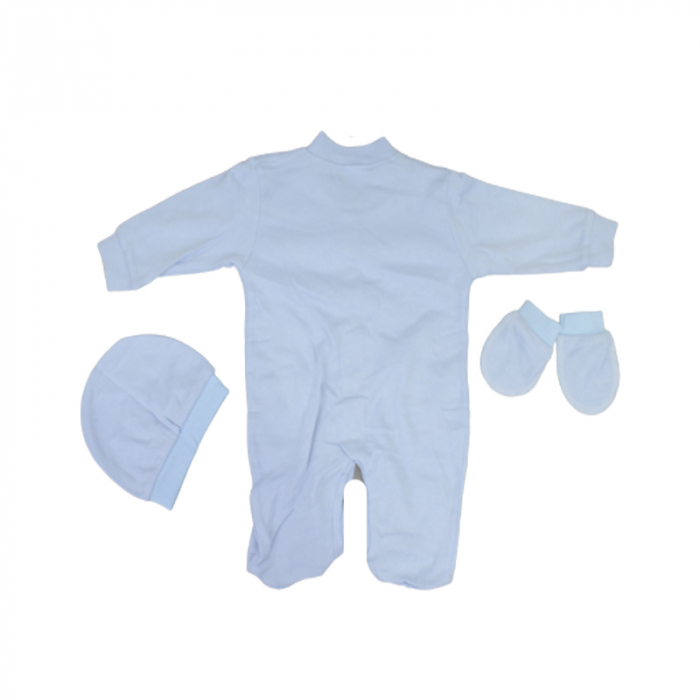 Set 3 piese salopeta cu maneca lunga, caciula si manusi pentru baieti Minipety 0068-12, Albastru [2]