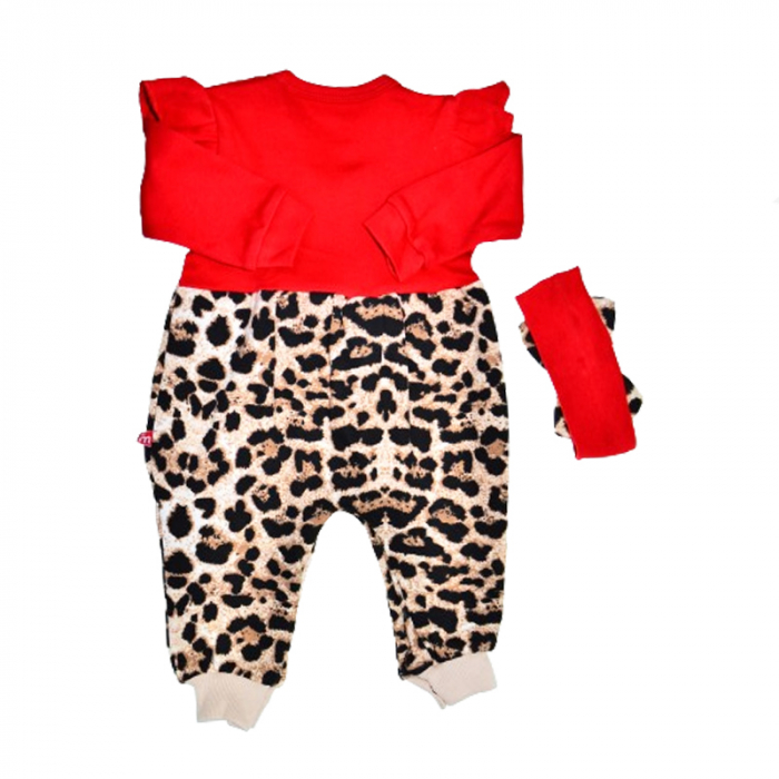 Set 2 piese salopeta cu maneca lunga si bentita pentru fete Mini Junior SLP-8621, Rosu [3]