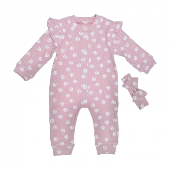 Set 2 piese salopeta cu maneca lunga si bentita pentru fete Mini Junior SLP-MJ1, Roz [1]