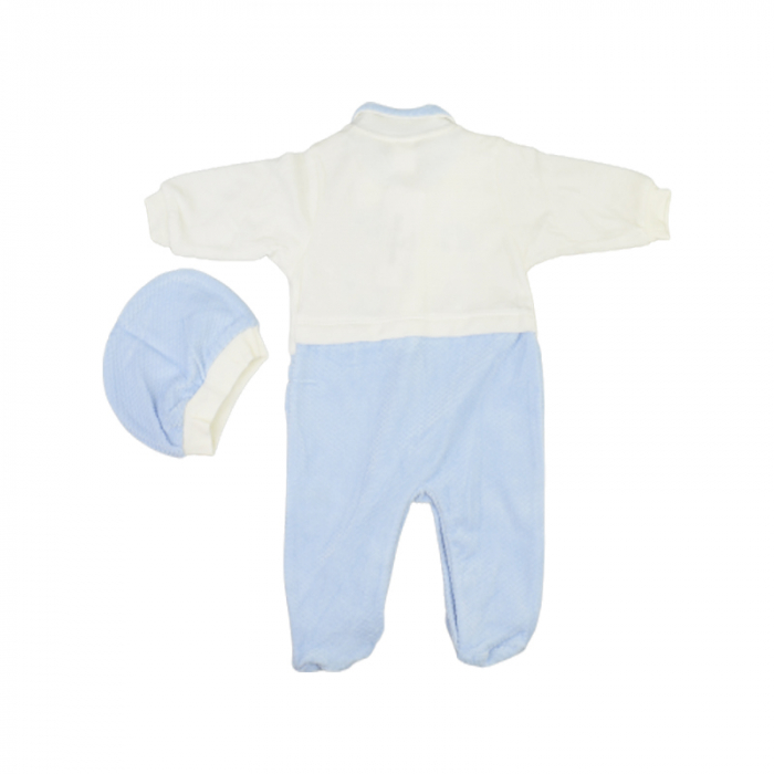 Set 2 piese salopeta cu maneca lunga si caciula pentru baieti Bebelinna 1292-1, Albastru [2]