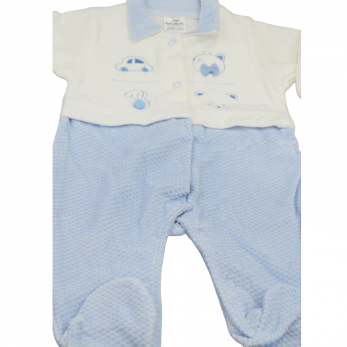 Set 2 piese salopeta cu maneca lunga si caciula pentru baieti Bebelinna 1292-1, Albastru [3]