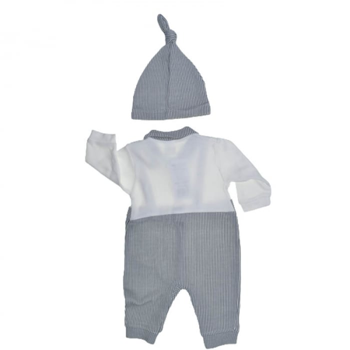Set 2 piese salopeta cu maneca lunga si caciula pentru baieti Bebelinna BL6355, Gri [2]