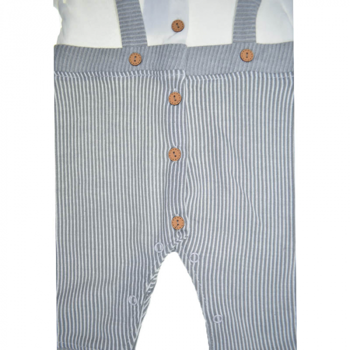Set 2 piese salopeta cu maneca lunga si caciula pentru baieti Bebelinna BL6355, Gri [3]