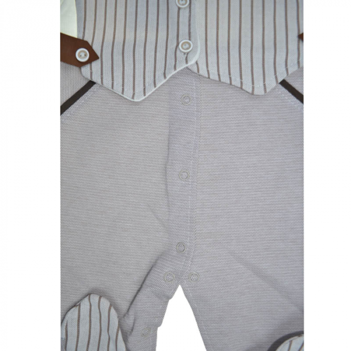 Set 2 piese salopeta cu maneca lunga si caciula pentru baieti Bebelinna BL6356, Maro [3]