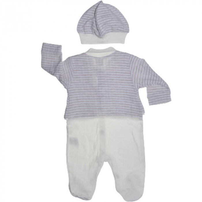 Set 2 piese salopeta cu maneca lunga si caciula pentru baieti Bebelinna BL6357, Gri [2]
