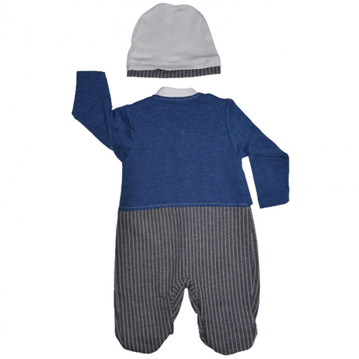 Set 2 piese salopeta cu maneca lunga si caciula pentru baieti Bebelinna S020823-4, Albastru [2]