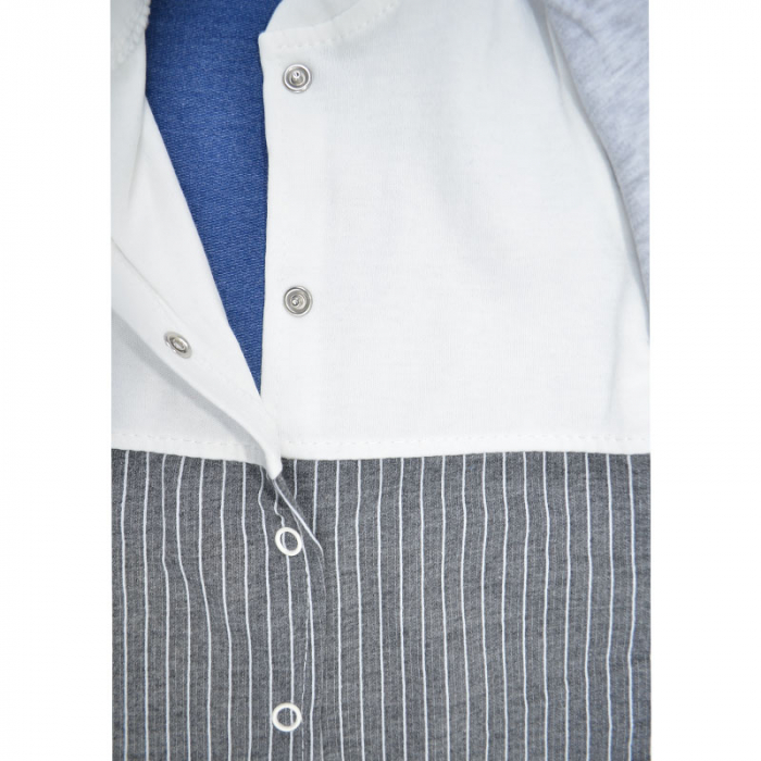 Set 2 piese salopeta cu maneca lunga si caciula pentru baieti Bebelinna S020823-4, Albastru [3]