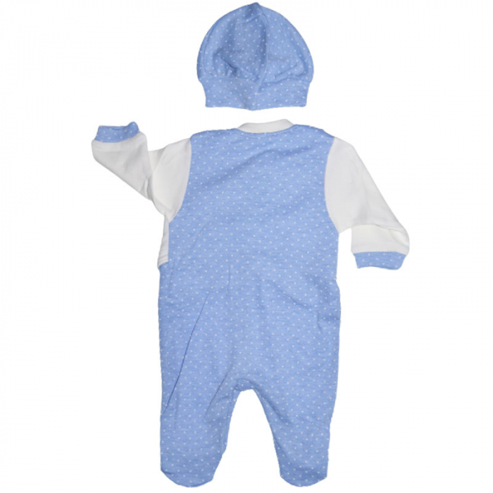 Set 2 piese salopeta cu maneca lunga si caciula pentru baieti Bebelinna S020823-5, Albastru [2]