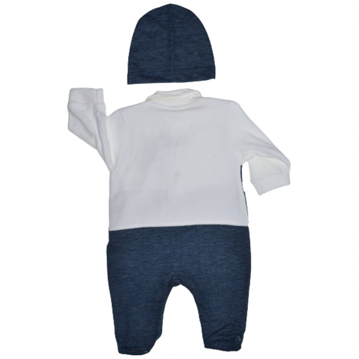 Set 2 piese salopeta cu maneca lunga si caciula pentru baieti Bebelinna S020823-8, Bleumarin [2]