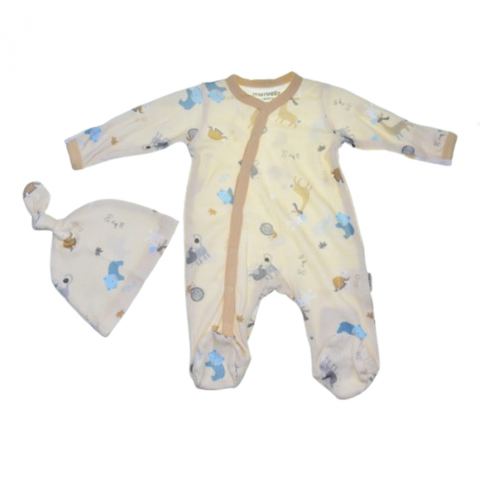 Set 2 piese salopeta cu maneca lunga si caciula pentru baieti Mini Junior SETMJ-7, Galben [1]
