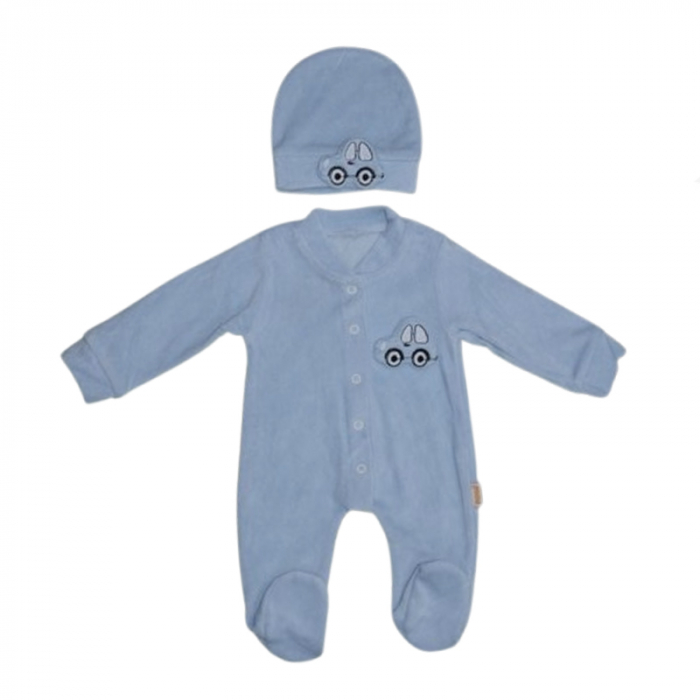 Set 2 piese salopeta cu maneca lunga si caciula pentru baieti Mini Junior SLP-MJ6, Albastru [1]