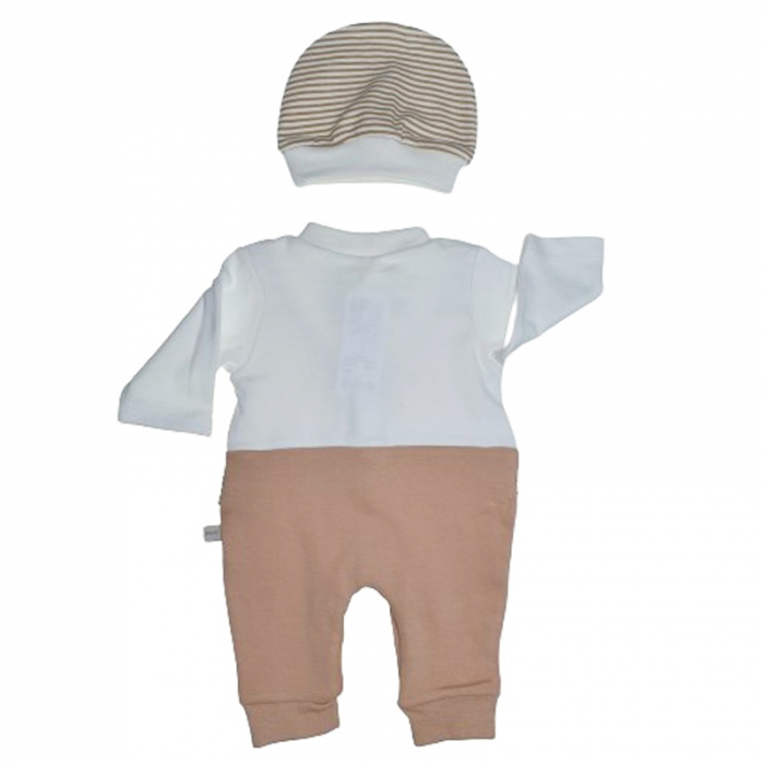 Set 2 piese salopeta cu maneca lunga si caciula pentru baieti Minijunior MJ0105-84, Maro [2]
