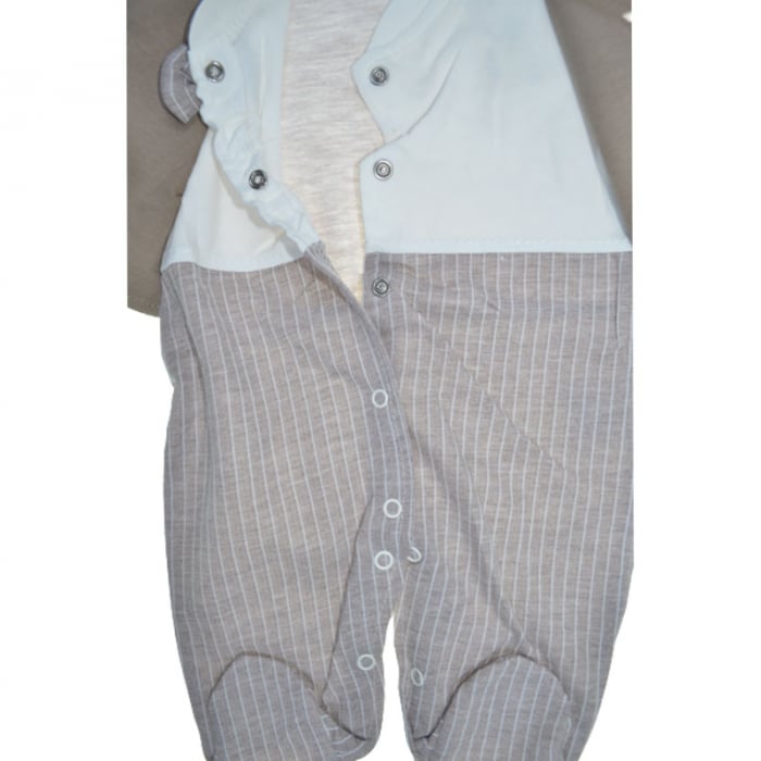 Set 2 piese salopeta cu maneca lunga si caciula pentru baieti Bebelinna S020823-3, Bej [3]