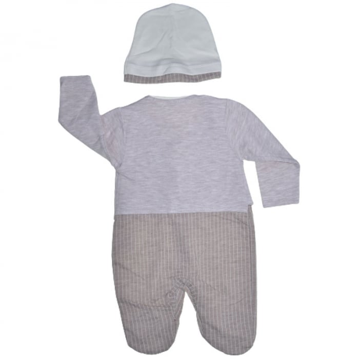 Set 2 piese salopeta cu maneca lunga si caciula pentru baieti Bebelinna S020823-3, Bej [2]