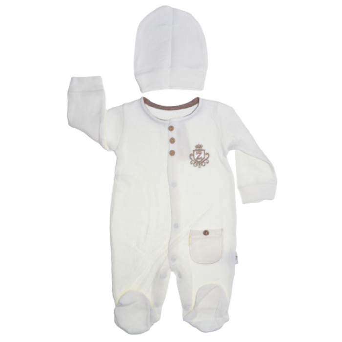 Set 2 piese salopeta cu maneca lunga si caciula pentru baieti Zuff S020823-1, Alb [1]