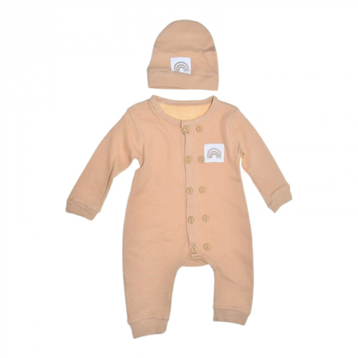 Set 2 piese salopeta cu maneca lunga si caciula, pentru copii, Mini Junior 8247M, Maro [1]