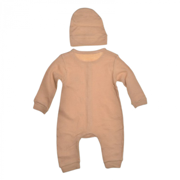 Set 2 piese salopeta cu maneca lunga si caciula, pentru copii, Mini Junior 8247M, Maro [2]