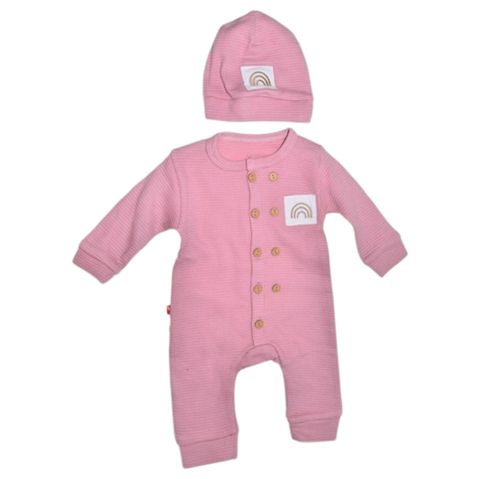 Set 2 piese salopeta cu maneca lunga si caciula, pentru fete, Mini Junior 8247R, Roz [1]
