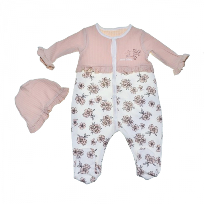Set 2 piese salopeta cu maneca lunga si caciula pentru fete Mini Junior SETMJ-10, Roz [1]