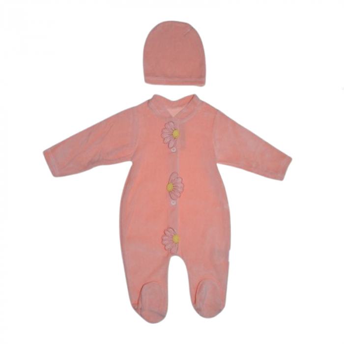 Set 2 piese salopeta cu maneca lunga si caciula pentru fete Mini Junior SLP-MJ10, Coral [1]