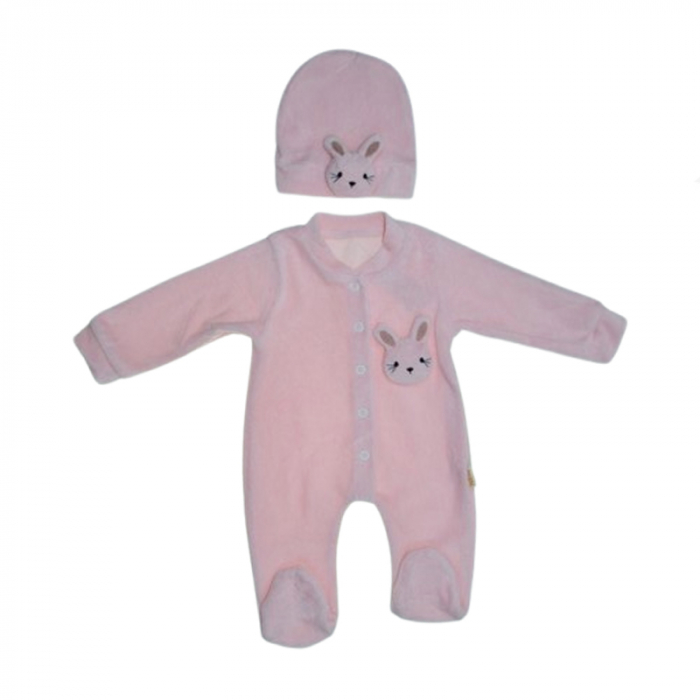 Set 2 piese salopeta cu maneca lunga si caciula pentru fete Mini Junior SLP-MJ7, Roz [1]