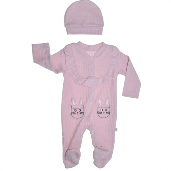 Set 2 piese salopeta cu maneca lunga si caciula pentru fete Minijunior MJ0105-77-56, Roz [1]