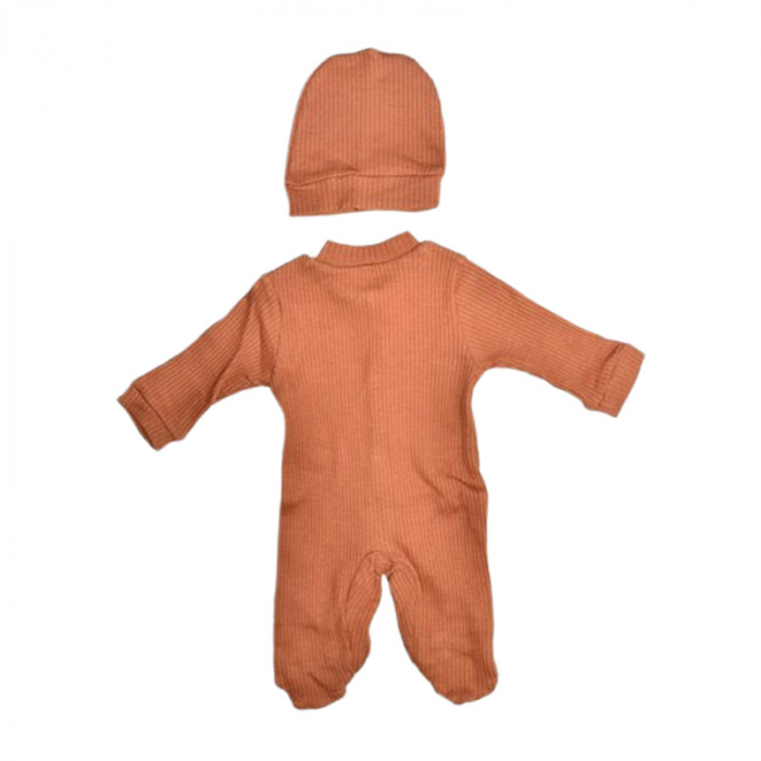 Set 2 piese, salopeta cu maneca lunga si caciula, pentru prematuri, Mini Junior 233405, Maro [2]