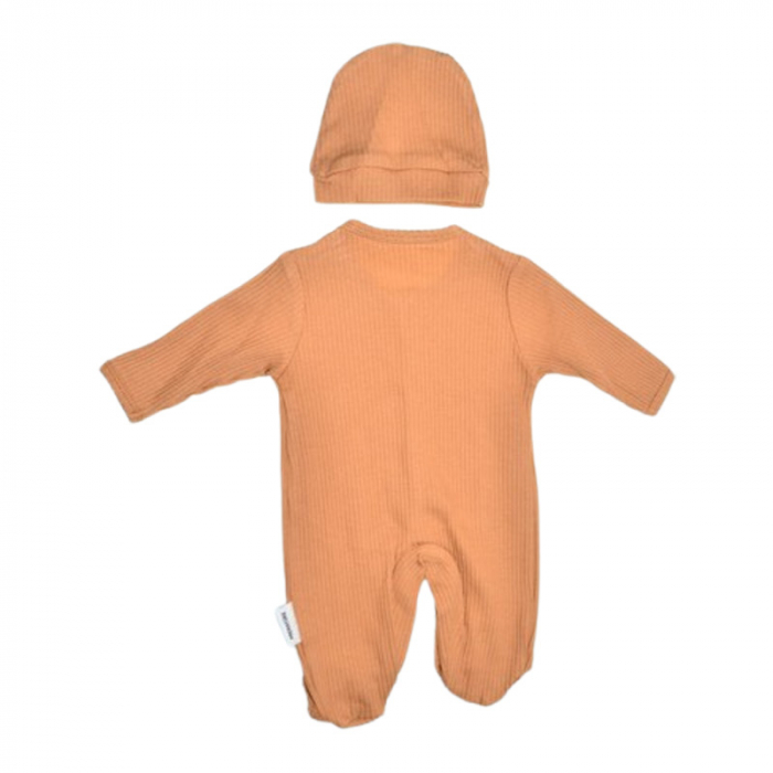 Set 2 piese salopeta cu maneca lunga si caciula, pentru prematuri, Mini Junior 233408, Maro [2]