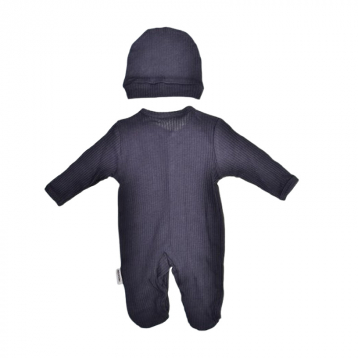 Set 2 piese, salopeta cu maneca lunga si caciula, pentru prematuri, Mini Junior 233408G, Gri [2]