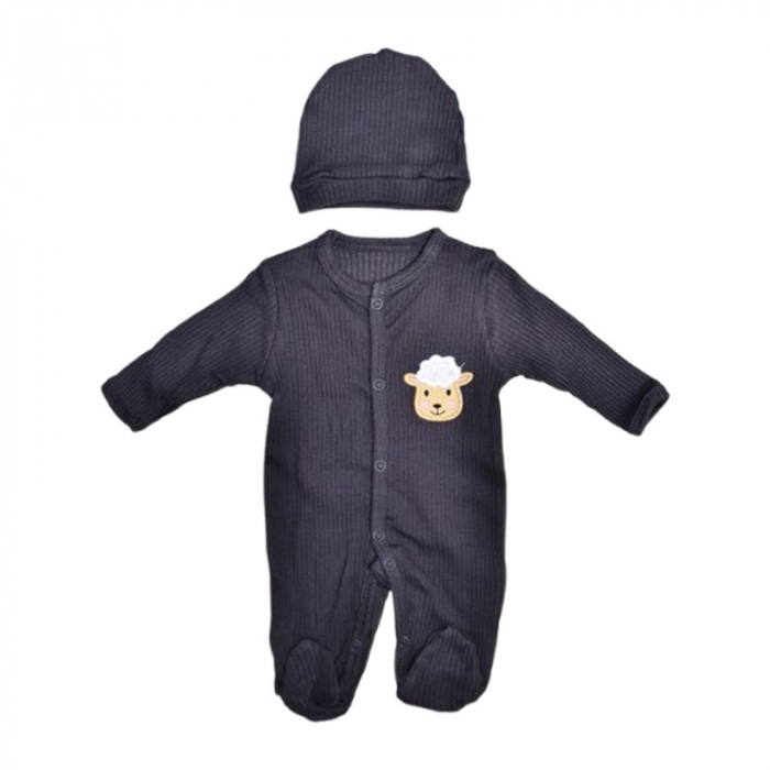Set 2 piese, salopeta cu maneca lunga si caciula, pentru prematuri, Mini Junior 233408G, Gri [1]