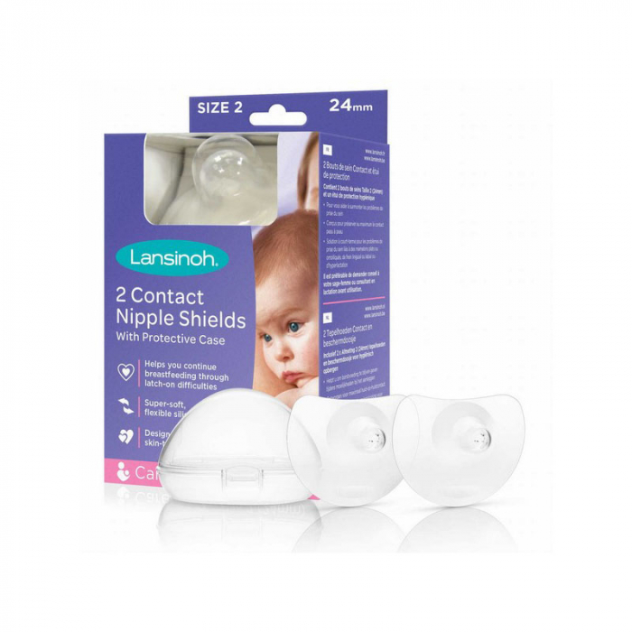Set 2 protectii din silicon pentru mameloane Size 2, 24 mm Lansinoh 230444, Transparent [2]