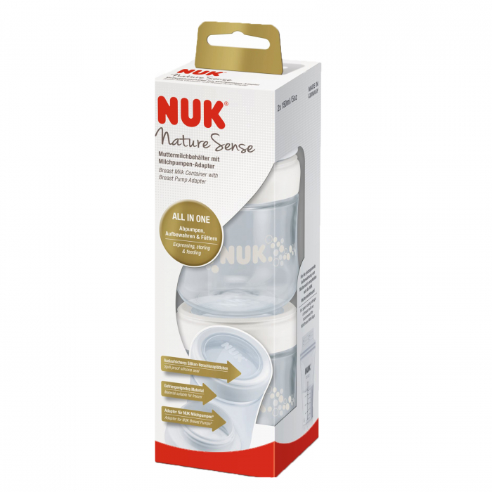 Set 2 recipiente pentru stocarea laptelui si a hranei 150 ml 0 luni+ Nuk Nature Sense 252127, Alb [2]