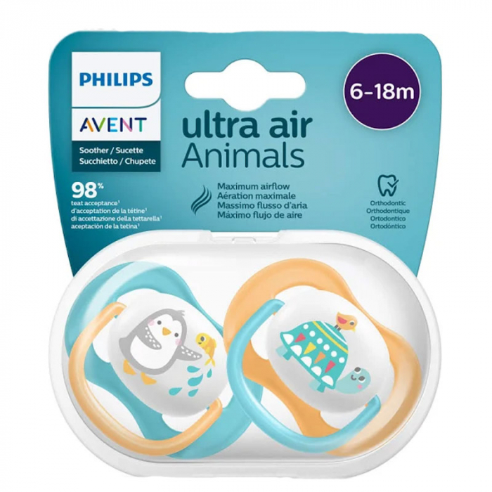 Set 2 suzete ortodontice din silicon Philips Avent Ultra Air Happy SCF080/07, Multicolor [3]