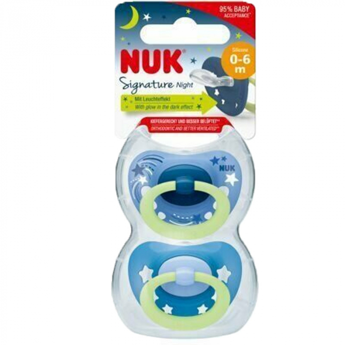 Set 2 suzete ortodontice din silicon Nuk Signature Night 382294, Albastru [2]