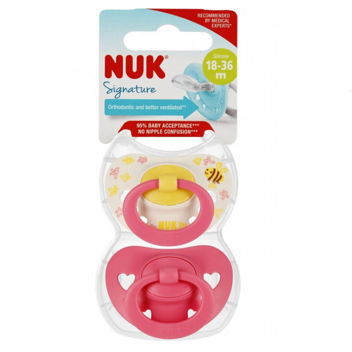 Set 2 suzete ortodontice din silicon 18-36 luni Nuk Signature 10739696R, Roz [5]