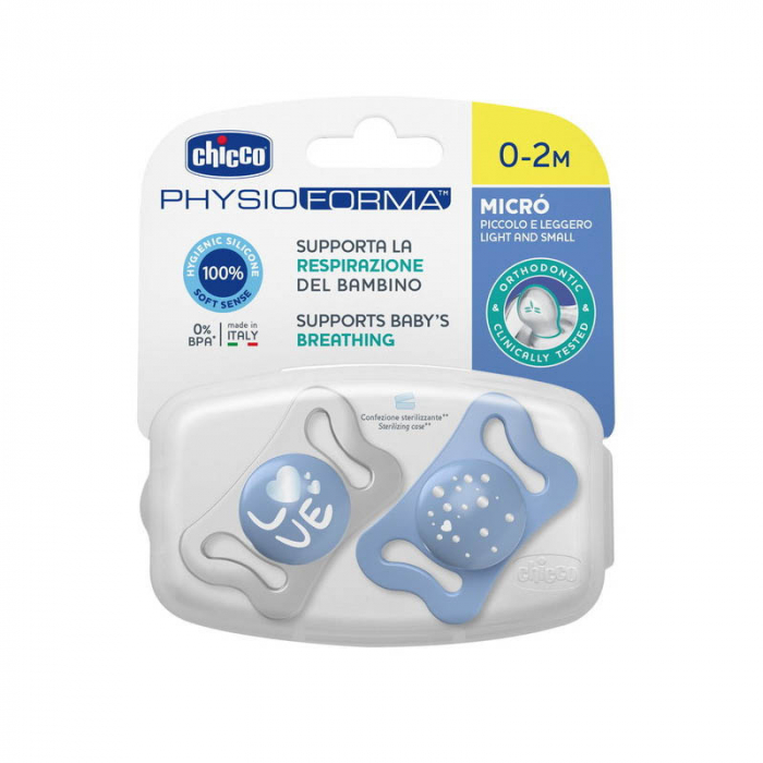 Set 2 suzete ortodontice din silicon Chicco Physio Forma Micro 156269-AL, Albastru [2]