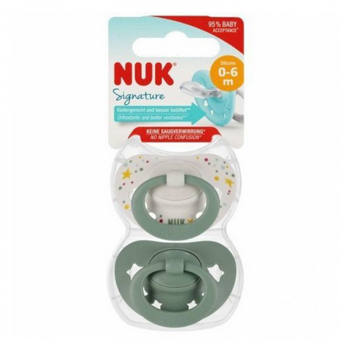 Set 2 suzete ortodontice din silicon, Nuk Signature 10175323, Verde [2]